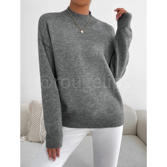 Grey Turtleneck Knit Pullover Sweater Long Sleeve - Picture 6 of 7